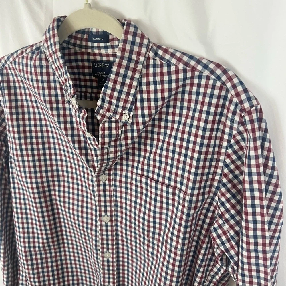 J. Crew Men's Burgundy and Navy Plaid Shirt